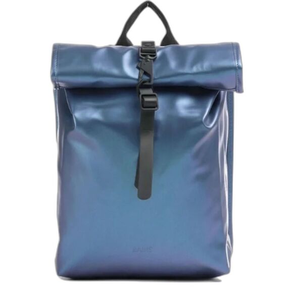 New With Tags RAINS Mini Rolltop Laser Bag Backpack W3 Blue Waterproof MSRP $125 - Picture 1 of 8